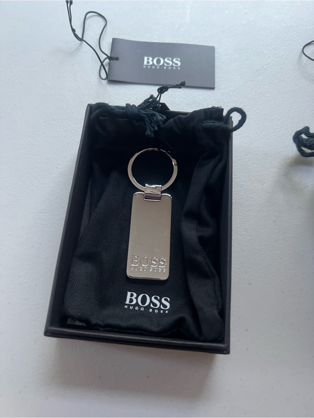 Boss Silver Rectangular Logo Keyring - Picture 4 of 4